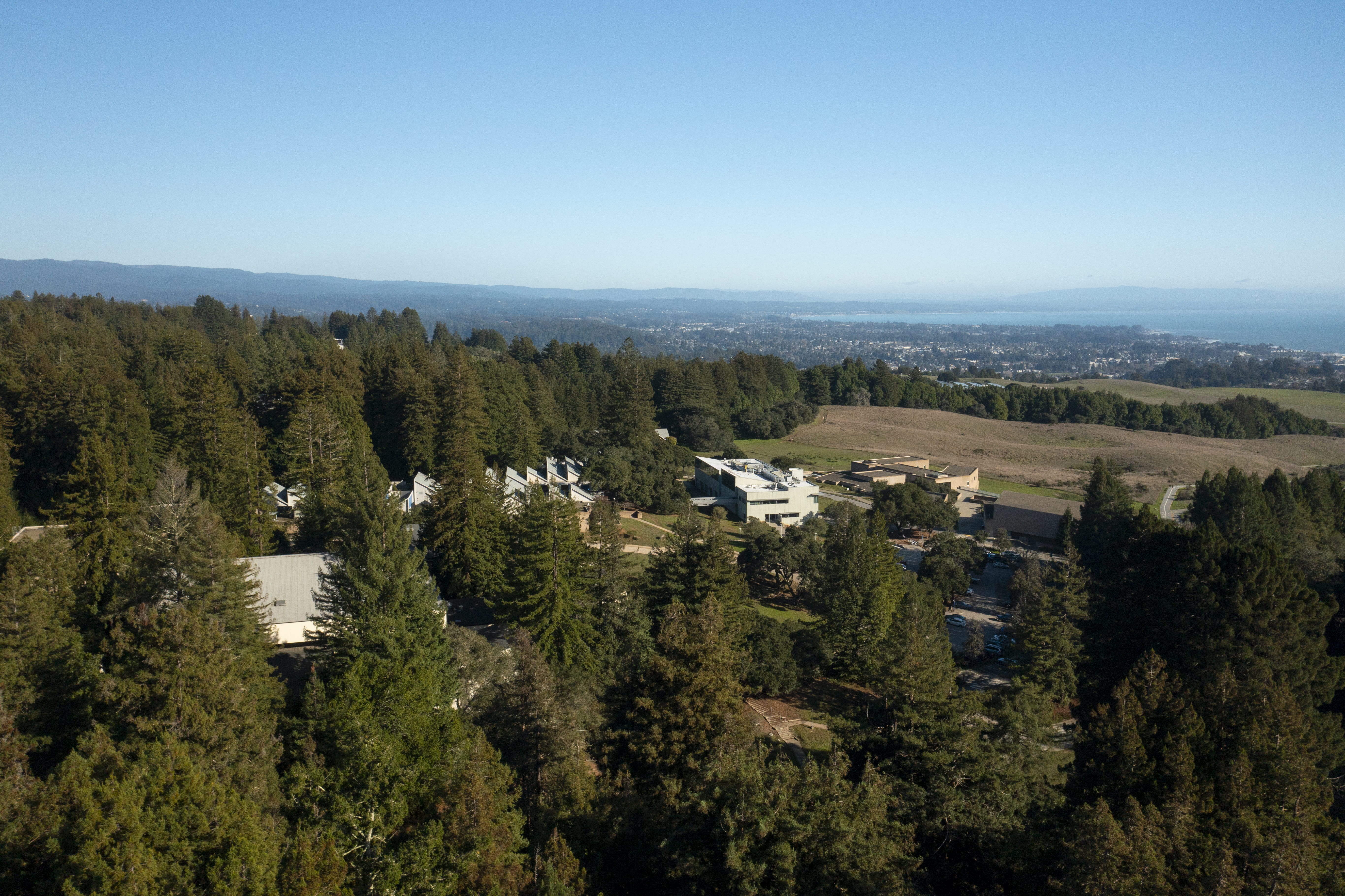 Arts Hill from the air with the Santa Cruz and the Monterey Bay seen in the background